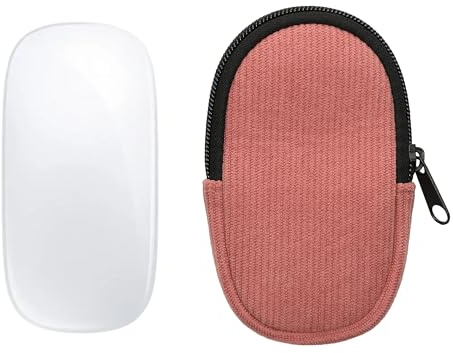 kwmobile Estuche Compatible con Apple Magic Mouse 1/2 Estuche Ratón - Funda para Mouse con Cremallera - Exterior de Pana e Interior de Neopreno - Rosa Oscuro