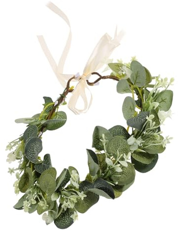 Mipcase Couronne Végétale Artificielle pour Mariage et Photo Serrage-Tête Décoratif en Feuilles de Monnaie Vertes Accessoire de Coiffure Bohème pour Fêtes et Cérémonies 1 Pièce