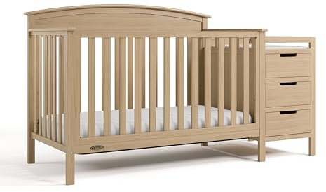 Graco Benton 4-in-1 Convertible Crib and Changer – GREENGUARD Gold Certified, Crib & Changing-Table Combo, Water-Resistant Changing Pad, Converts to Toddler Bed, Daybed and Full-Size Bed (Driftwood)