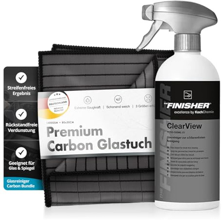 THE FINISHER by Koch Chemie ClearView (500ml) Glasreiniger Auto + Carbon Glastuch - Auto Scheibenreiniger für Innen & Außen, Streifenfrei für Autoscheiben,Spiegel & Fenster Windschutzscheiben Reiniger