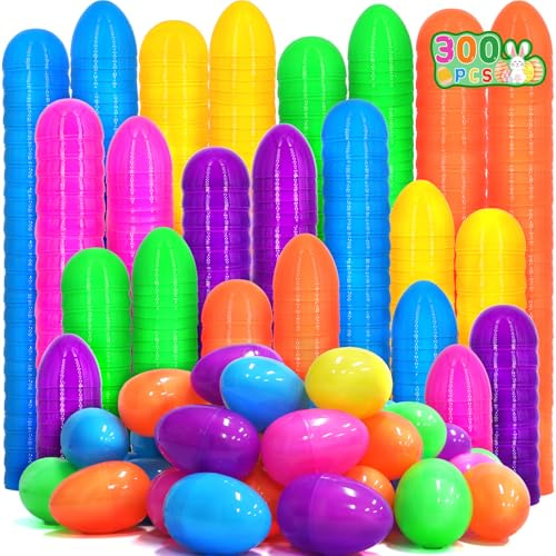 300 Pcs Plastic Easter Eggs Bulk, 2.2 Easter Eggs Fillable, Bright Colors Plastic Eggs Bulks for Easter Egg Hunt, Filling Treats and Party Favor, Easter Basket Stuffers Fillers for Kids Toddlers