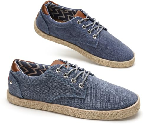 GLAMORA Zapatillas Lona Hombre con Cordones Alpargatas Canvas Zapato Plano Ligero Transpirable Suela Goma Efecto Esparto Casual Verano Flexible Comodo nv-43