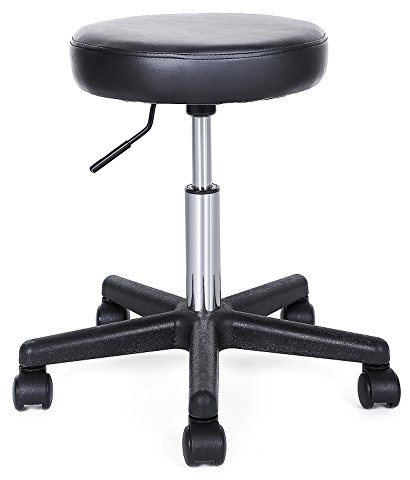 SONGMICS Drehhocker auf Rollen, höhenverstellbarer Rollhocker, 46-58 cm, mit Kunstleder bezogener Sitz, Arbeitshocker für Kosmetikstudios, Friseursalons, Büros, Praxen, schwarz LJB61B