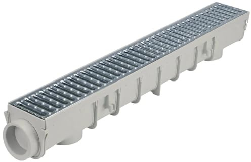 NDS Pro Series Channel Drain Kit, 5-1/2 in. X 39-3/8 in. Deep Profile Channel, Galv. Steel Grates, End Caps/Outlet, 5 in.