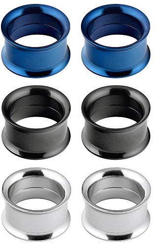 Longbeauty 6er Set/3-Farben Edelstahl Flesh Tunnel Set Schraubverschluss Ohr Expander Ohrplugs Stil B 10mm