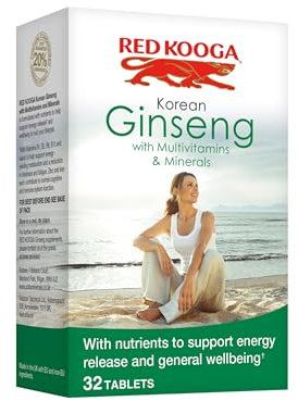 Red Kooga Korean Ginseng and Ginkgo Biloba, Promotes Vitality and Maintains Mental Alertness, Pack of 32 Tablets