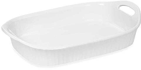CorningWare French White III 3-Quart Ceramic Oblong Casserole Dish with Sleeve | Oven, Microwave, Refrigerator and Freezer Safe