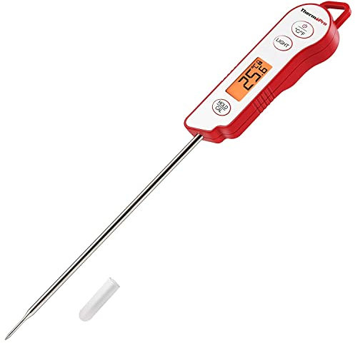 ThermoPro TP15 - Termómetro de cocina impermeable con sonda larga, termómetro digital profesional de lectura instantánea para alimentos líquidos, leche, carne, barbacoa, comida dulce