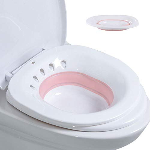 NANANA Toiletteneinsatz Sitzbad aus Kunststoff, Sitzbad Sitzwanne Sitzbecken Sitzbadewanne Bidet Faltbar, 39X36x12 cm,Pink