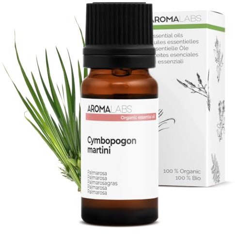 Palmarosa BIO (Cymbopogon martini) - 10 mL - Aceite Esencial Quimiotipado y Certificado AB - Aroma Labs