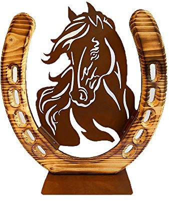 itsisa Dekofigur im Rost Design Pferd mit Hufeisen - Rostfigur für den Garten, Geschenk für Reiter