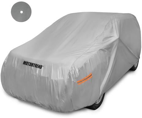 Motor Trend Safeguard Heavy Duty Car Cover for Vans & SUVs - Car Tarp Waterproof All Weather SUV, Sun Protection, UV Rain Snow Winter, Outdoor Reflective - Up to 210 Length