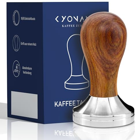 KYONANO Tamper 51mm, Kaffee Tamper aus Edelstahl 304 mit Gelbem Birnbaumholz​​, Espresso Tamper für Siebträger, Barista Tamper Kompatibel mit Espressomaschinen Delonghi