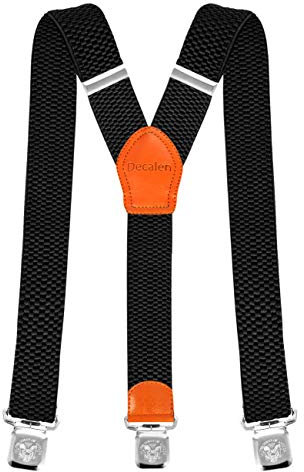 Decalen Hosenträger für Herren Breit 4 cm mit sehr Starken 3 Metall Clip Lang Einheitsgröße für Männer Einstellbar und Elastisch Y Style (Schwarz 1)