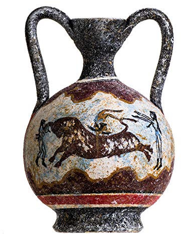 Antiguo Griego Minoico Ánfora Fresco Toro Saltando Mural Hecho A Mano Cerámica Florero Pequeño
