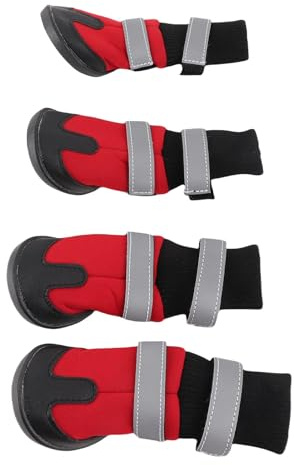 4 PCS Hundestiefel, wasserdichte Hundeschuhe Anti-Rutsch-Schutzstiefel für mittlere und große Hunde im Freien(L-rot)