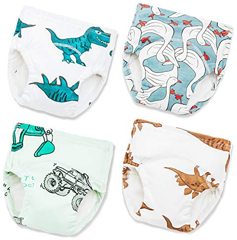 Joyo roy Reusable Training Pants for Baby Boy 5T 4Pack Potty Training Pants 100% Cotton Cloth Nappies Size 5 Padded Underwear for Toddlers Toilet Potty Trainer Underwear for Boys Reusable Diapers