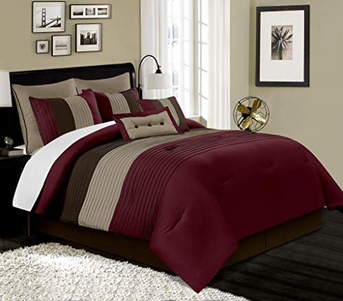 Chezmoi Collection Loft 8-Piece Luxury Striped Comforter Set (King, Burgundy/Coffee/Brown)