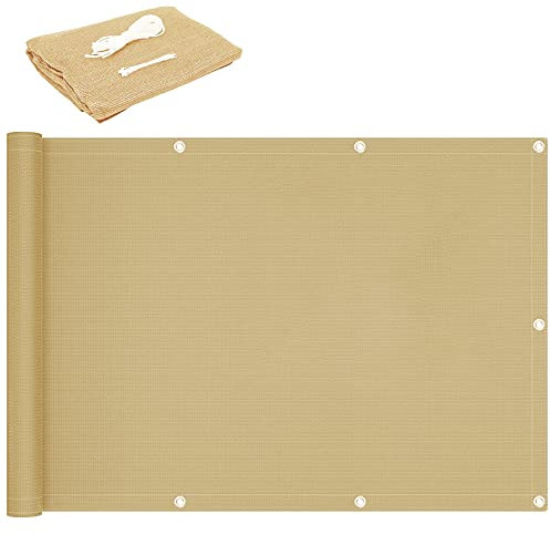 CHBIN Balkon Sichtschutz 1x5.5m Zaunblende Schattiernetz HDPE-Spezialgewebe mit Seil und Aluminiumösen für Garten Outdoor Terrasse, Creme Farben