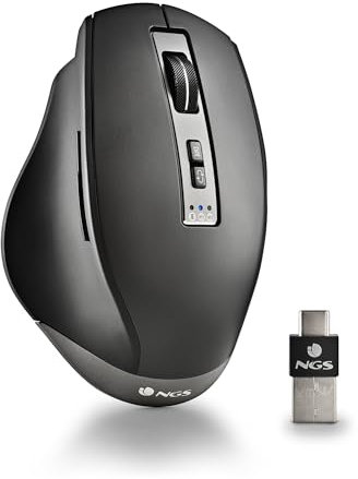 NGS Blur-RB- Ratón Multidispositivo Inalámbrico Recargable, con Bluetooth 4.0/4.0, 800/1600/3200dpi, 10M Distancia, Color Negro
