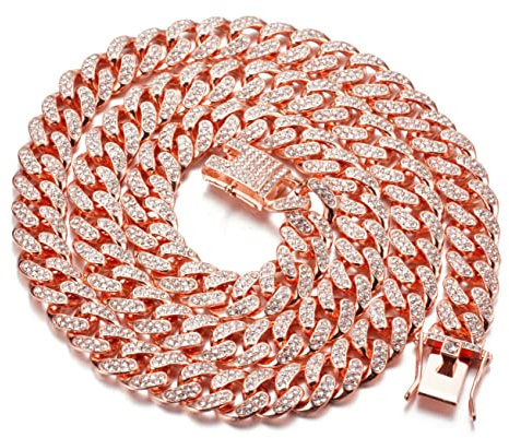 HALUKAKAH Gold Chain for Men 14/20MM 18k Real Gold Plated/Platinum White Gold Diamond Cuban Link Chain Choker Necklace Bracelet,Prong Set,with Giftbox