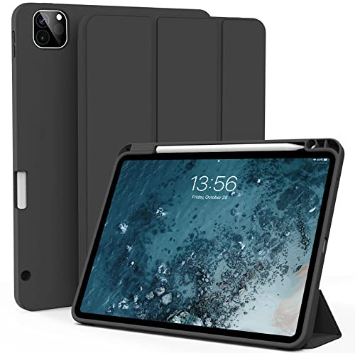 ZOYU Hülle für iPad Air 13 Zoll M3/M2 (2025/2024) & iPad Pro 12.9 Zoll (6./5./4. Gen), Einfaches weiches TPU-Rückteil, Stützt Pencil Pro & Pencil (USB-C), Auto Sleep/Wake Funktion, Schwarz