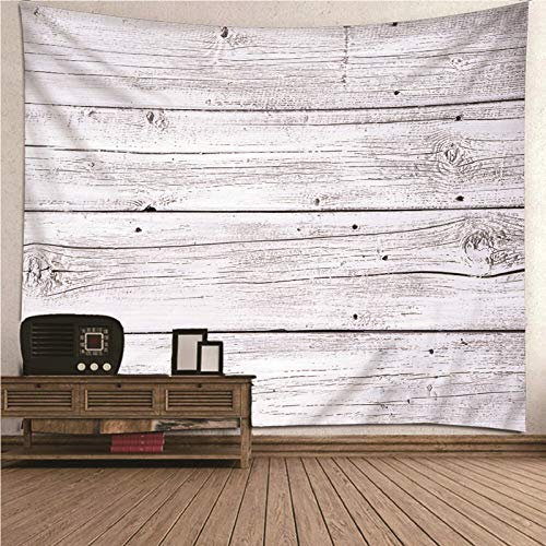 Banemi Nordische Wandteppich, Deko Wandbehang Weiß Grau Holzbrett Polyester Gobelin Schlafzimmer Dekor 350x256CM