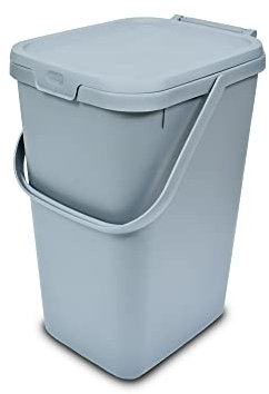 Addis 519226 Kitchen Recycling & General Storage bin 18 litres Stackable Food Waste Organiser Caddy with Clip lock lid & carrying Handle, Eco from Recycled Plastic Light Grey