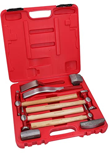 9pc Panel Beating Set Auto Body Dent Repair Kit Hickory Handle Hammers Dollies