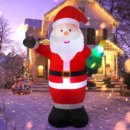 Vintoney 8FT/244cm Aufblasbarer Weihnachtsmann mit LED-Licht – Outdoor & Indoor Weihnachtsdekoration, Rotierender Weihnachtsmann Gartendekoration für Fest, Party & Heim