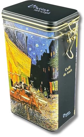 MediMuc Vorratsdose FridolinEdition - Kaffeedose, Teedose - geprägt und aufwendig lackiert - Künstler: Van Gogh Motiv: Cafe de Nuit - Maße: (B/H/T) ca. 11 × 18 × 7,4 cm Volumen ca. 1,5L