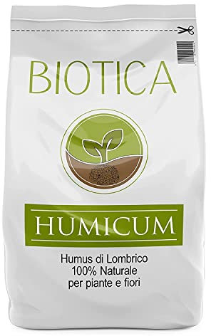 BIOTICA Humus di lombrico Terriccio 100% biologico italiano HUMICUM - 25 Litri - Fertilizzante Naturale, Concime per Piante, Fiori e Orto