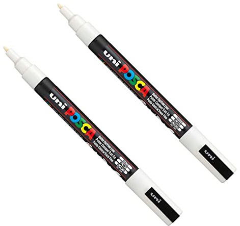 Posca PC-3M Farbmarker Kunststifte – 0,9–1,3 mm Spitze – weiße Tinte – 2 Stück
