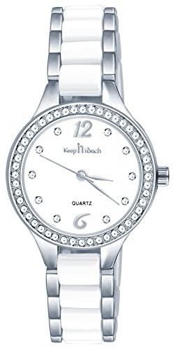 MICGIGI Damen Quarz Armbanduhr Keramisch weiß Rund Analog Uhr mit Einfaches Zifferblatt,Legierungs Edelstahl Armband