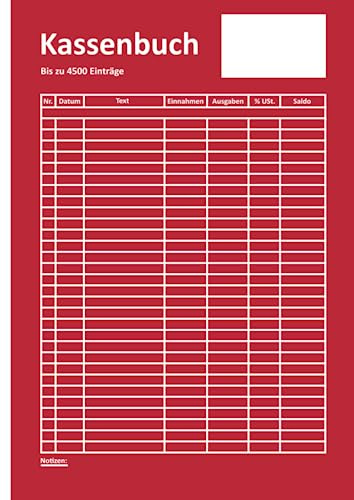 Kassenbuch mit Umsatzsteuer DIN A4: für Einzelhändler, Gastronomen und Landwirte (für bis zu 4500 Einträge auf 150 Seiten): Cover Farbe: rot/weiß