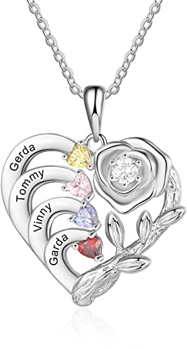 jewelora Damen Herz Silber Halskette Kette mit Namen Geburtsstein Personalisiertes Geschenk für Mama Tochter Oma Muttertag Weihnachten Valentinstag