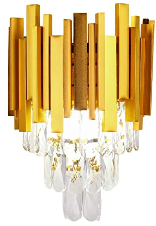 FRIXCHUR Gold Crystal Wall Sconce 3 Tiers Lighting Lamp Modern Fixture Led for Bedroom Dining Room Hallway Staircase Lights 2 x E14 Base… [Energy Class E]