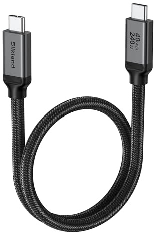 Silkland Câble USB-C 0,5m, 40Gbps Transfert Données USB4 avec Thunderbolt4 | 8K@60Hz 4K@144Hz, 240W PD3.1 Câble USB-C pour Thunderbolt 5/4/3 Dock, iPhone17/16, MacBooks, Tablet, Moniteur, Android Auto
