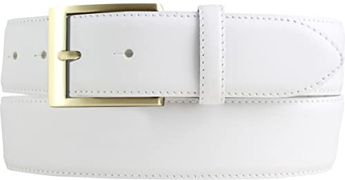 BELTINGER Hochwertiger Jeansgürtel aus Vollrindleder mit goldener Gürtelschließe 4,0 cm | Bombierter Ledergürtel Herren 40mm | Jeans-Gürtel made in Italy | Weiß 120cm
