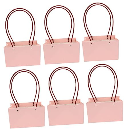 SOLUSTRE 6stücke Kraft Papier Wasserdichte Blume Geschenktasche Geschenktüten Aus Pappe Quadratische Blumengeschenktasche Mit Griffdesign Papiertüte Für Blumen Reißfest Und Knitterarm