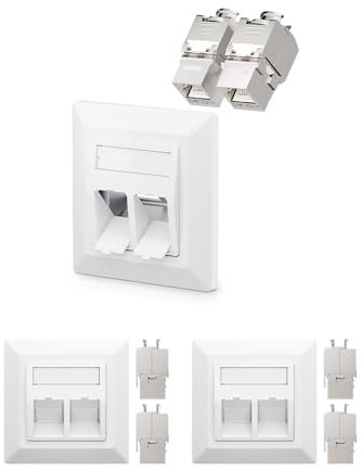 VCELINK 3x Presa di Rete ad Incasso Keystone Schermata con Modulo Jack CAT7/6A con 2 Ingressi, Presa a Muro RJ45 Cavo Patch DSL di Installazione