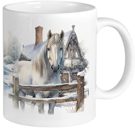 GRAZDesign Weihnachtstasse mit Namen personalisiert Pferd im Weihnachtsdorf, Namenstasse Kaffeetasse Keramik 330ml