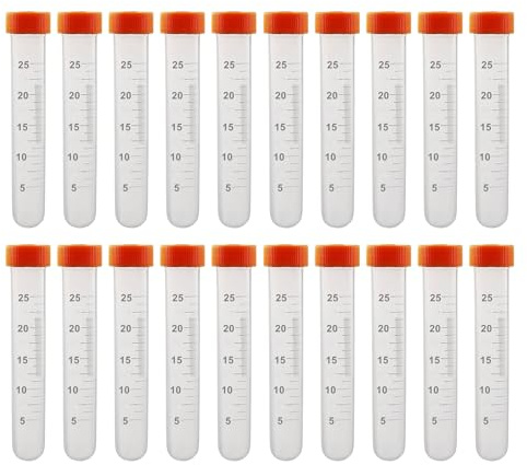 HUAZIZ Zentrifugenröhrchen 20 Stücke 25ml Reagenzgläser Kunststoff Zentrifugenröhrchen orange mit Schraubverschluss Abgestuften Probenbehälter Probenröhrchen für Labor Chemie Experimente