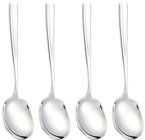 4 cucharas grandes de acero inoxidable para servir buffet, cucharas de servir de acero inoxidable, cucharas de servir plateadas con mango largo para cocina, restaurante, banquete (cabeza cuadrada