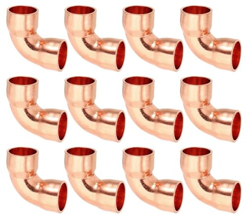 PATIKIL 10mm ID 1mm Thick Elbow Copper Fitting, 12pcs 99.9% Pure Copper Pipe Fitting 90 Degree Short Radius Tube Connector Sweat Solder for HVAC Refrigeration System