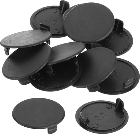 sourcing map 10Pcs Hinge Hole Covers, 35mm(1-3/8) Dia Plastic Concealed Hole Cover Round Flush Type Caps for Furniture Cabinet Cupboard, Black