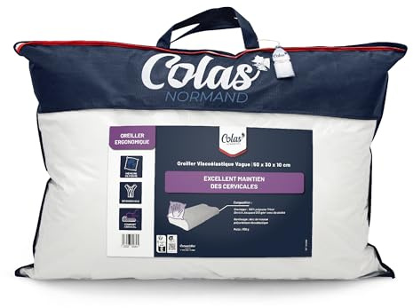 COLAS NORMAND - Oreiller Ergonomique Vague - Mémoire De Forme - 50x30x10 cm - Mousse Polyuréthane Viscoelastique - 100% Polyester Tricot Stretch avec Un Zip