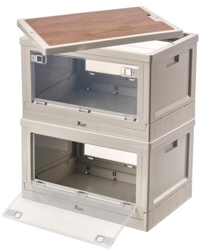 Xcase Campingkiste: 2er-Set Camping-Aufbewahrungsboxen, falt- & stapelbar, MDF-Ablage, 55l (Stapelbox, stapelbare Kisten, Campingkocher)