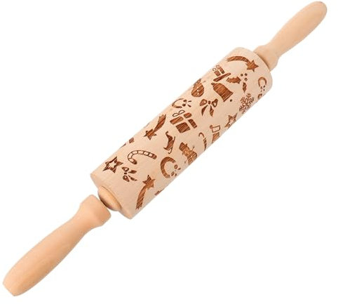 Amosfun 1pezzo Rullo Per Pasta in Legno Utensile Da Cucina Per Sfoglia Pasta Artigianale Biscotti Design Natalizio Accessorio Da Forno