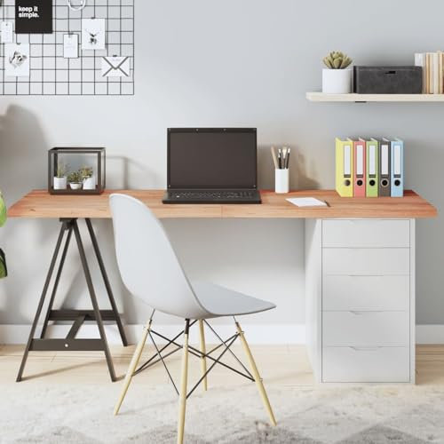 Iiaky Tischplatte Hellbraun 160x60x(2-4) cm Massivholz Eiche Behandelt Schreibtischplatte Bürotischplatte für Schreibtisch, Esstisch